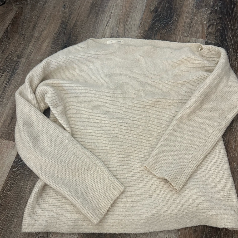 Treasure and Bond off the shoulder cream sweater.